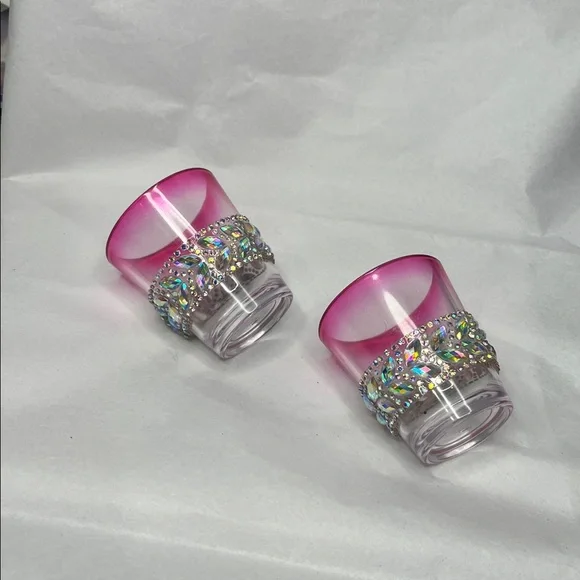 Hand Crafted Pink Rhinestone Embellished Shot Glasses - Picture 9 of 9
